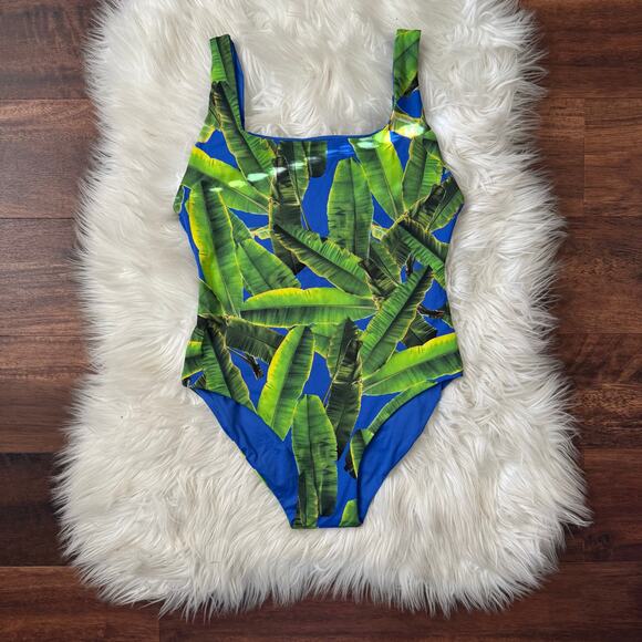 NWT Alice + Olivia Remy Scoop Neck Reversible Swim Bathing Suit Palm Print S - Picture 5 of 11